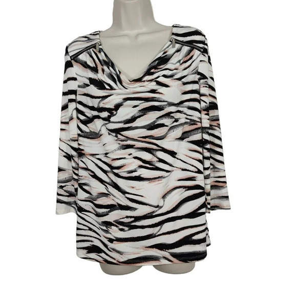 Calvin Klein Tops - Calvin Klein Draped Neck Top Women Size S Black White Pink 3/4 Slv Work Career